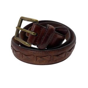 Vintage solid brass leather Fossil Twisted Braid Brown Belt Size 34